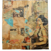 Rustieke  krant Patchwork Collage (8) Douchegordijn (Voorkant)