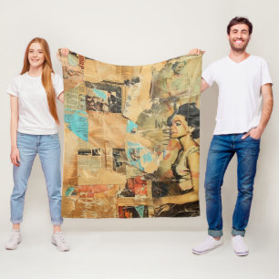 Rustieke krant Patchwork Collage (8) Fleece Deken