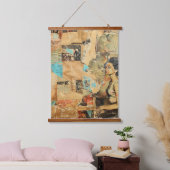 Rustieke  krant Patchwork Collage (8) Hangend Wandkleed (Slaapkamer)