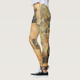 Rustieke  krant Patchwork Collage (8) Leggings