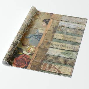 Rustieke krant Patchwork Collage (9) Cadeaupapier
