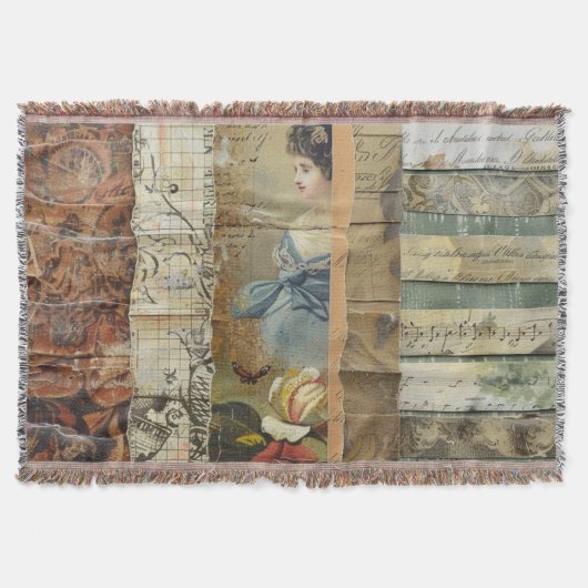 Rustieke krant Patchwork Collage (9) Deken (Voorkant)