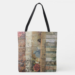 Rustieke  krant Patchwork Collage (9) Draagtas