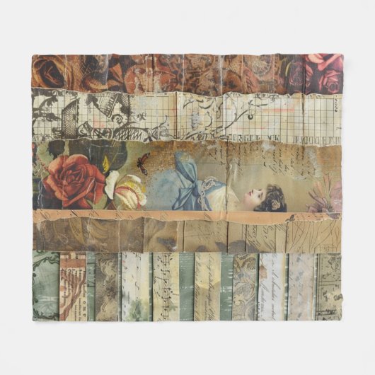 Rustieke  krant Patchwork Collage (9) Fleece Deken (Voorkant (Horizontaal))