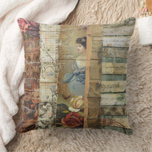Rustieke krant Patchwork Collage (9) Kussen