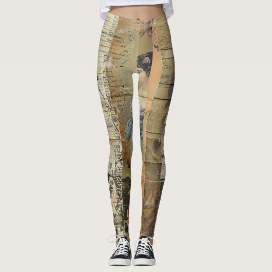 Rustieke krant Patchwork Collage (9) Leggings (Voorkant)