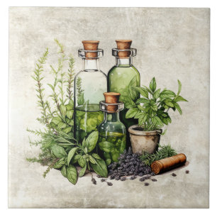 Rustieke Kruiden & Specerijen Vintage Aquarellen Tegeltje
