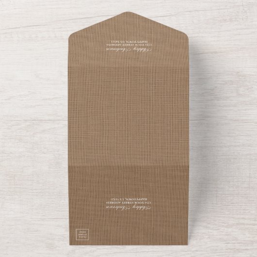 Rustieke kruik lichten kant burlap bruiloft all in one uitnodiging (Buitenkant)