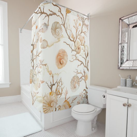 Rustieke Kust - Zeeschelpen, Zeesterren, Rif (14) Douchegordijn (In situ)