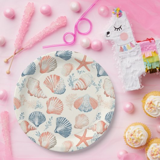 Rustieke Kust - Zeeschelpen, Zeesterren, Rif (23) Papieren Bordje (Feest)