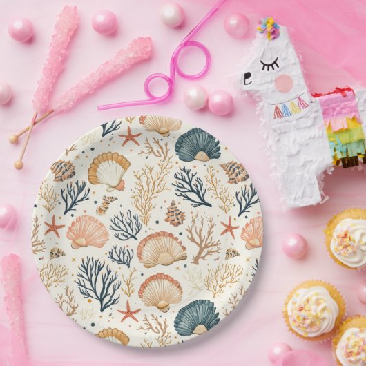 Rustieke Kust - Zeeschelpen, Zeesterren, Rif (24) Papieren Bordje (Feest)