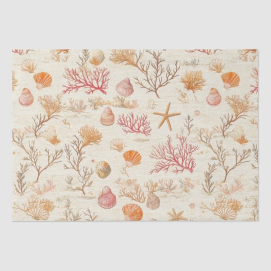 Rustieke Kust - Zeeschelpen, Zeesterren, Rif (5) Tissuepapier (Voorkant)