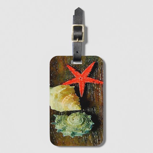 rustieke kuststrand waterverf zeeschelp zeesterren bagagelabel (Voorkant (verticaal))