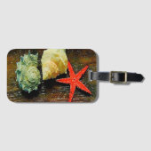 rustieke kuststrand waterverf zeeschelp zeesterren bagagelabel (Voorkant (horizontaal))