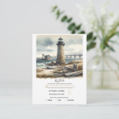 Rustieke kustvuurtoren aan zee strand RSVP Kaart (Staand voorkant)