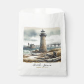 Rustieke kustvuurtoren badstrand bruiloft bedankzakje (Voorkant)
