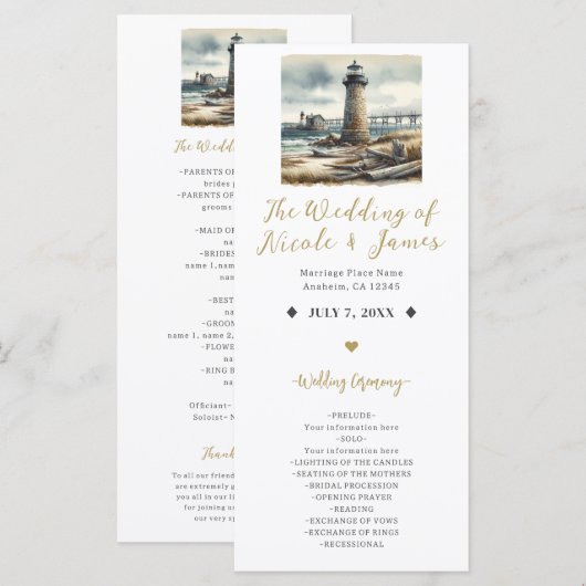 Rustieke Kustvuurtoren Zeestrandprogramma Programma (Voorkant / Achterkant)