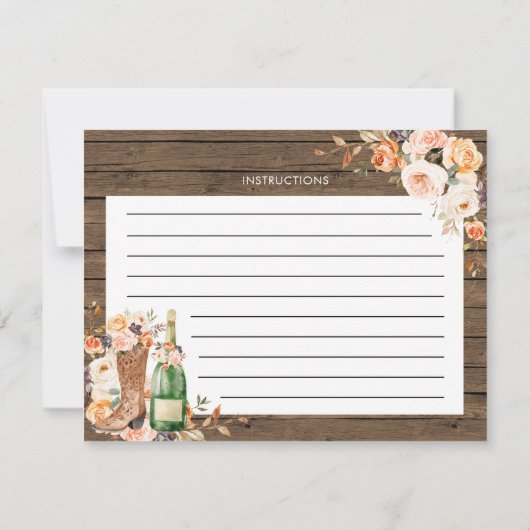 Rustieke laarzen & Bubbly Vrijgezellenfeest Recept Kaart (Achterkant)