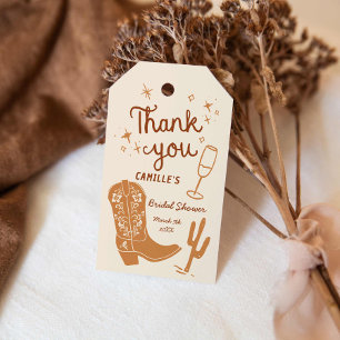 Rustieke laarzen en bubble hand getrokken dank u cadeaulabel