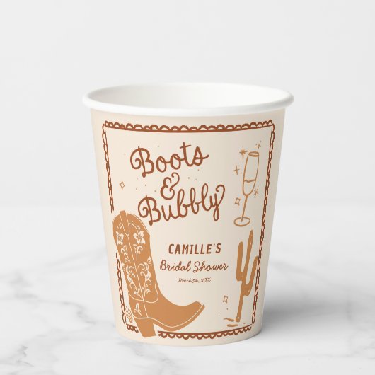Rustieke laarzen en Bubbly Vrijgezellenfeest papie Papieren Bekers (Achterkant)