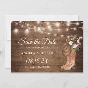 Rustieke laarzen Floral String Lights Bruiloft Save The Date