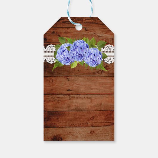 Rustieke Lace Blue Hydrangea bruiloft gunst cadeau Cadeaulabel (Achterkant)