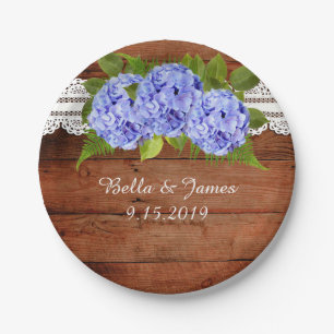 Rustieke Lace Blue Hydrangea Trouwpapier Bord
