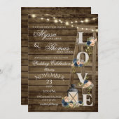 Rustieke Ladder en Lichten Blauw Liefde Bruiloft Kaart (Voorkant / Achterkant)