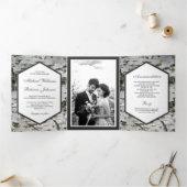 Rustieke land berk boom schors foto bruiloft drieluik uitnodiging (Binnen)