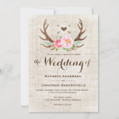 Rustieke Land Bloemen Antlers Huwelijksuitnodiging Kaart (Voorkant)