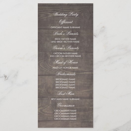 Rustieke land chique witte bloemen bruiloft progra programma (Achterkant)