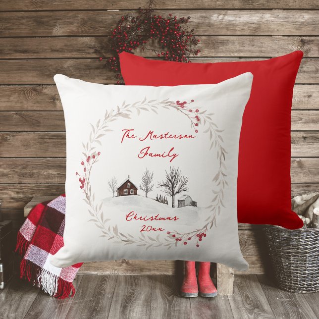 Rustieke land familienaam kussen (Rustic Country, Family Name, Year, Accent Pillow)