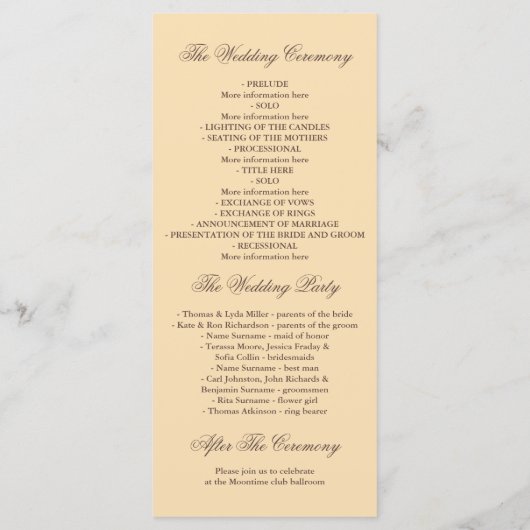 Rustieke land huwelijksprogramma's programma (Achterkant)