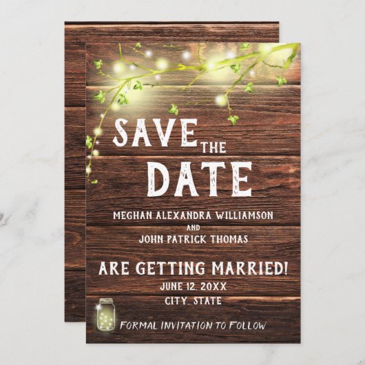 Rustieke Land Mason String Lights Opslaan van de d Kaart (Voorkant / Achterkant)