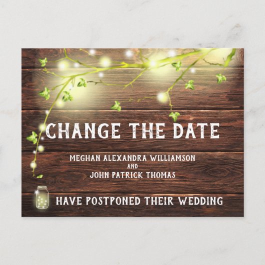 Rustieke Land Mason String Lights Verander de datu Briefkaart (Voorkant)