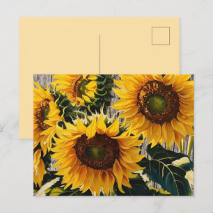Rustieke Land Zonnebloemen op Barnboard Print Briefkaart
