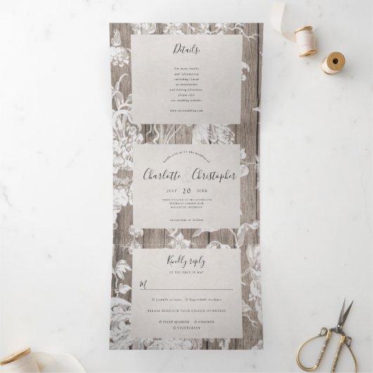 Rustieke landelijke bloemen drievoudig allemaal in drieluik uitnodiging (Binnen)