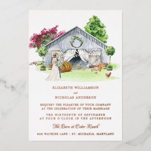 Rustieke Landelijke Boerderij Elegante Schuur Br Folie Uitnodiging