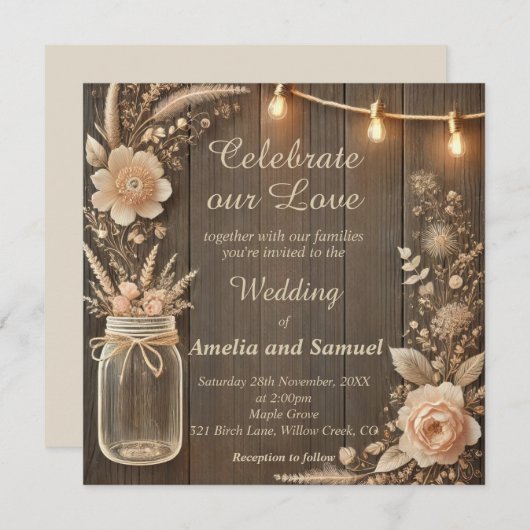 Rustieke landelijke bruiloft kaart (Voorkant / Achterkant)