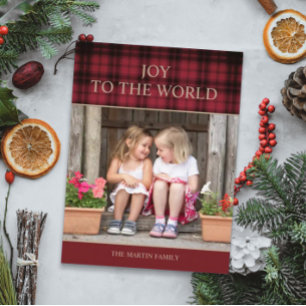 Rustieke landelijke Buffalo geruite Kerst foto Joy Briefkaart