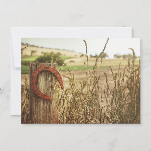 Rustieke landelijke hek en hoefijzer Save the Date Kaart (Achterkant)