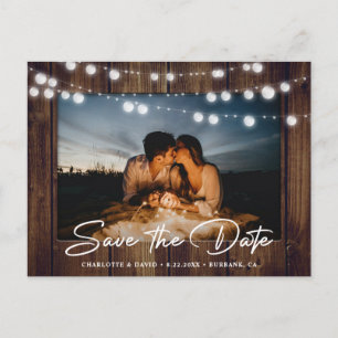 Rustieke landelijke houten trouwfoto save the date aankondigingskaart