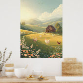 Rustieke landelijke hut met wilde bloemen poster (Keuken)