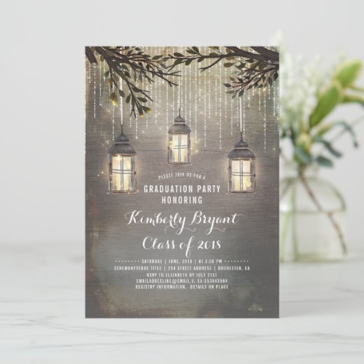 Rustieke landelijke lantaarns tuin afstudeerfeest kaart (Staand voorkant)
