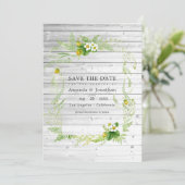 Rustieke landelijke schuur groen trouwfoto save the date (Staand voorkant)