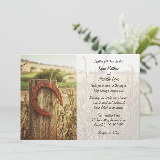 Rustieke landomheining en Hoefijzer bruiloft uitno Kaart (Staand voorkant)