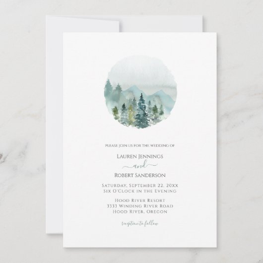 Rustieke Landschap Waterverf Evergreen Tree Bruilo Kaart (Voorkant)