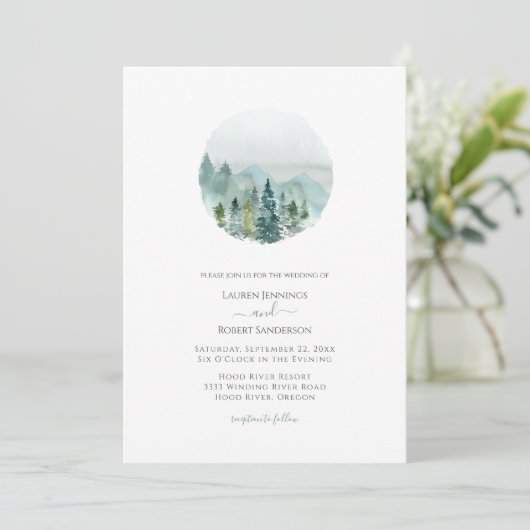 Rustieke Landschap Waterverf Evergreen Tree Bruilo Kaart (Staand voorkant)