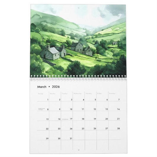 Rustieke landschappen Waterverf reis Kalender (Mar 2026)