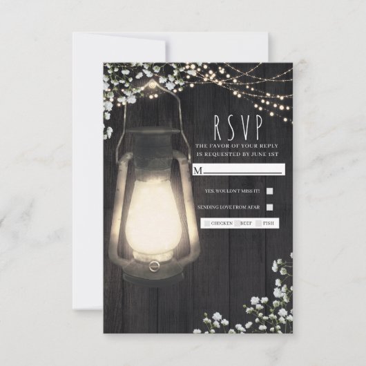 Rustieke Lantaarn Baby's Breath & Lichten Trouw RS RSVP Kaartje (Voorkant)